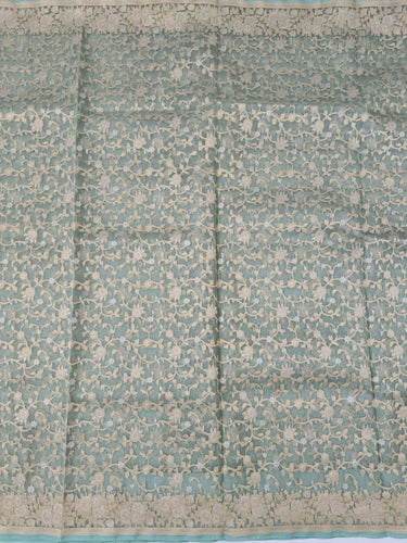 Silk Organza Saree | Light Sea Green | Gold & Silver Zari | Handwoven | Ships from California